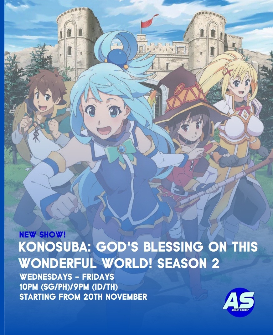 Animax Asia November 2024 Programing Lineup, Konsuba Season 2 airs on the channel